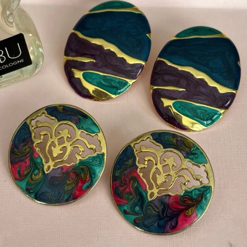 2 pair VINTAGE Enamel 1980’s Post Earrings